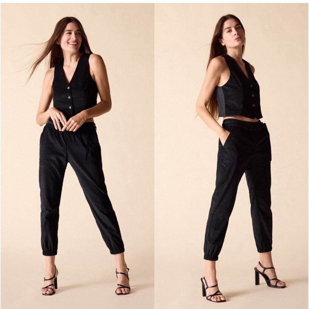 NWT St. Roche Opal Cotton Corduroy Black Pants Joggers Mid Rise Ankle Velvet Med